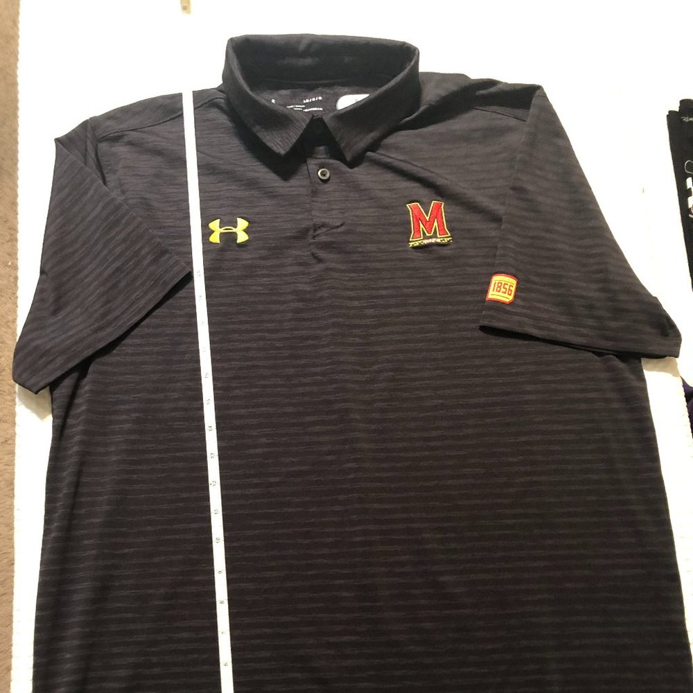 Men's Maryland Terrapins Polo Under Armour HEAT GEAR Large Black EMBROIDERED!